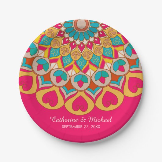 Farbenfrohe Ethnic Mandala Bold & Bright Wedding Pappteller (Vorderseite)