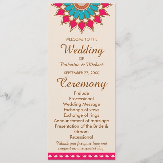 Farbenfrohe Ethnic Mandala Bold & Bright Wedding Programm (Vorderseite)