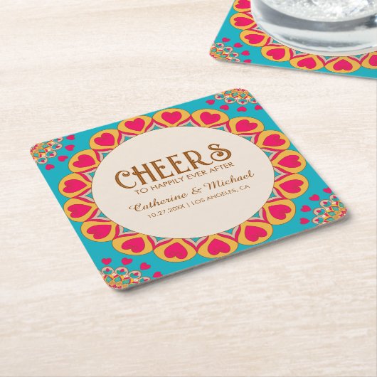 Farbenfrohe Ethnic Mandala Bold & Bright Wedding Rechteckiger Pappuntersetzer (angewinkelt)