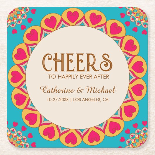 Farbenfrohe Ethnic Mandala Bold & Bright Wedding Rechteckiger Pappuntersetzer (Vorderseite)