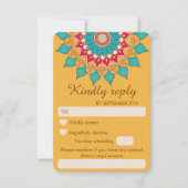 Farbenfrohe Ethnic Mandala Bold & Bright Wedding RSVP Karte (Vorderseite)