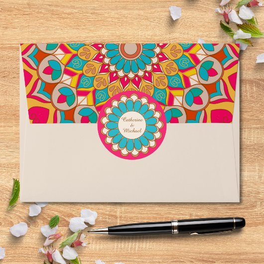Farbenfrohe Ethnic Mandala Bold & Bright Wedding Runder Aufkleber