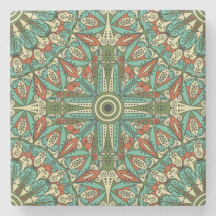 Farbenfrohe ethnische Arabeske: Vintage-Ornament Steinuntersetzer