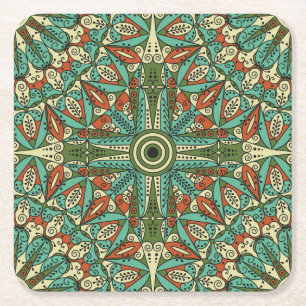 Farbenfrohe ethnische Arabeske: Vintage Ornamente Rechteckiger Pappuntersetzer