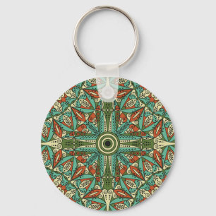 Farbenfrohe ethnische Arabeske: Vintage Ornamente Schlüsselanhänger