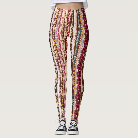 Farbenfrohe ethnische Boho-Stammesmuster Leggings (Vorderseite)