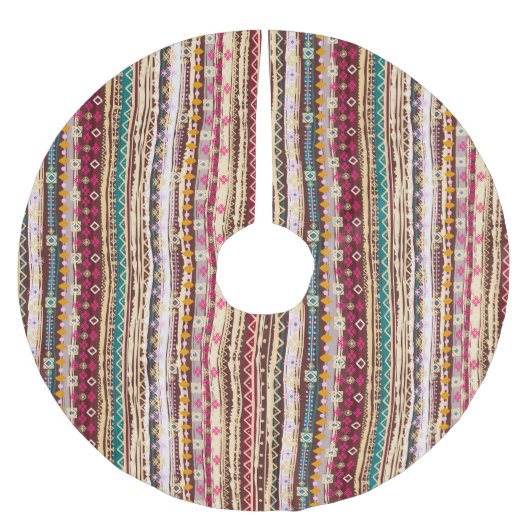Farbenfrohe ethnische Boho-Stammesmuster Polyester Weihnachtsbaumdecke (Vorderseite)