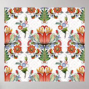 Farbenfrohe ethnische Petrykivka: Ukrainische Blum Poster