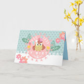 Farbenfrohe Eule Happy Birthday Card Karte (Gelbe Blume)