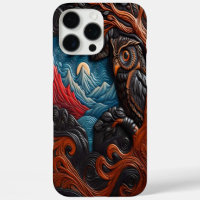 Farbenfrohe Eule und Berge unter einem lebhaften H