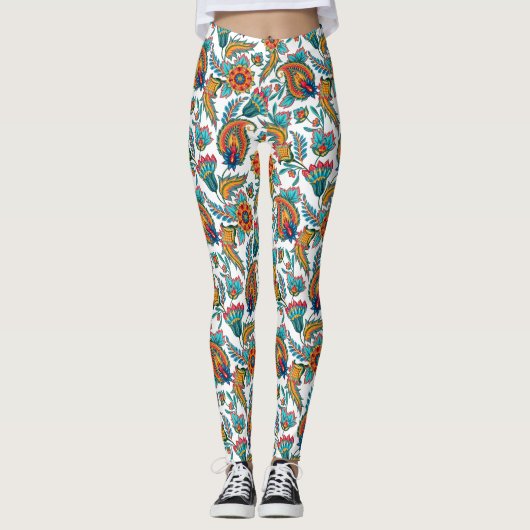 Farbenfrohe Exotic Paisley Muster Custom Backgroun Leggings (Vorderseite)