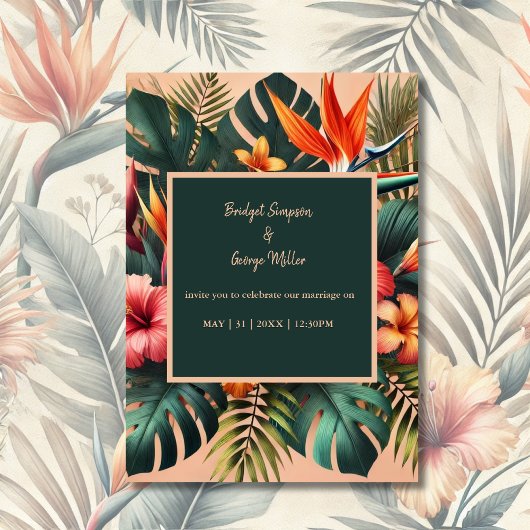 farbenfrohe Exotic Tropical Hawaiian Floral Weddin Einladung