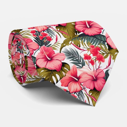 Farbenfrohe exotische Blume Design Neck Tie Krawatte (Gerollt)