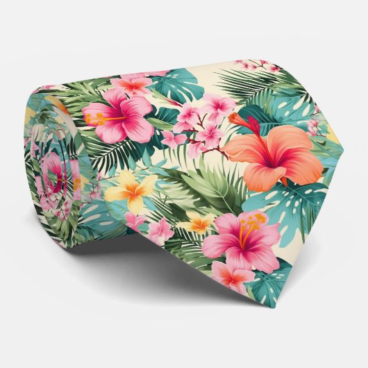 Farbenfrohe exotische Blume Design Neck Tie Krawatte (Gerollt)