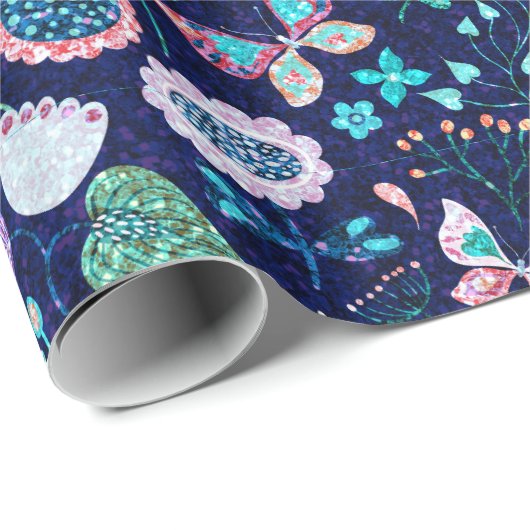 Farbenfrohe exotische Blume Geschenkpapier (Rolleneckpunkt)