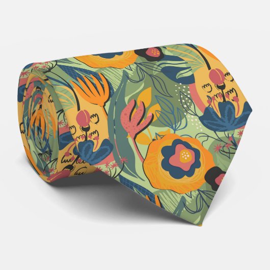 Farbenfrohe exotische Blume Krawatte (Gerollt)