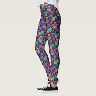 Farbenfrohe exotische Blume Muster Glasperlen auss Leggings