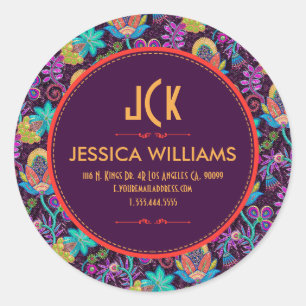 Farbenfrohe exotische Blume Schwarzer Hintergrund Runder Aufkleber