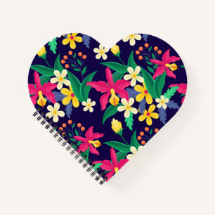 Farbenfrohe exotische Blume und Blätter Muster-556 Notizblock