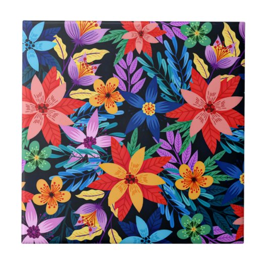 Farbenfrohe exotische Blumenmuster-68578 Fliese (Vorderseite)