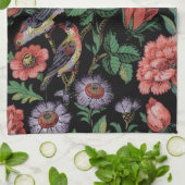 Farbenfrohe exotische Flora und Vogelschwarz-Hinte Geschirrtuch (Gefaltet)