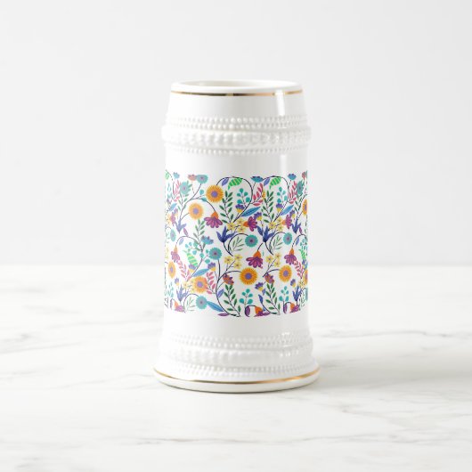 Farbenfrohe, exotische, florale Hintergrundmuster- Bierglas (Mittel)