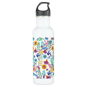 Farbenfrohe, exotische, florale Hintergrundmuster- Edelstahlflasche