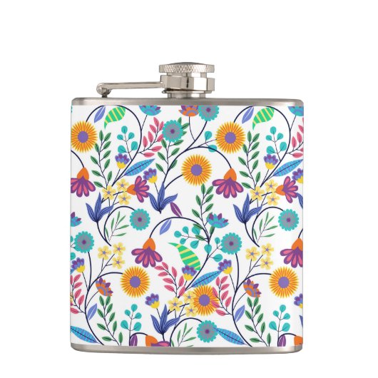 Farbenfrohe, exotische, florale Hintergrundmuster- Flachmann (Vorderseite)
