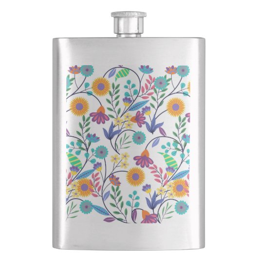 Farbenfrohe, exotische, florale Hintergrundmuster- Flachmann (Vorderseite)