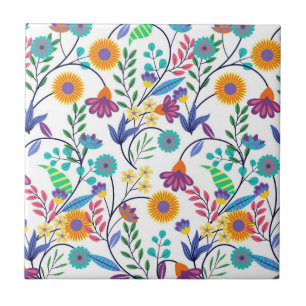 Farbenfrohe, exotische, florale Hintergrundmuster- Fliese