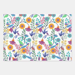 Farbenfrohe, exotische, florale Hintergrundmuster- Geschenkpapier Set