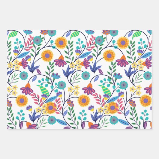 Farbenfrohe, exotische, florale Hintergrundmuster- Geschenkpapier Set (Vorderseite)