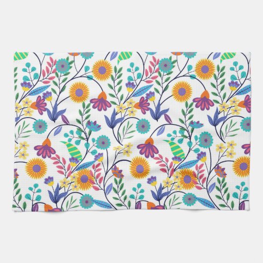 Farbenfrohe, exotische, florale Hintergrundmuster- Geschirrtuch (Horizontal)