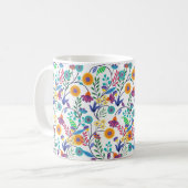 Farbenfrohe, exotische, florale Hintergrundmuster- Kaffeetasse (Vorderseite Links)