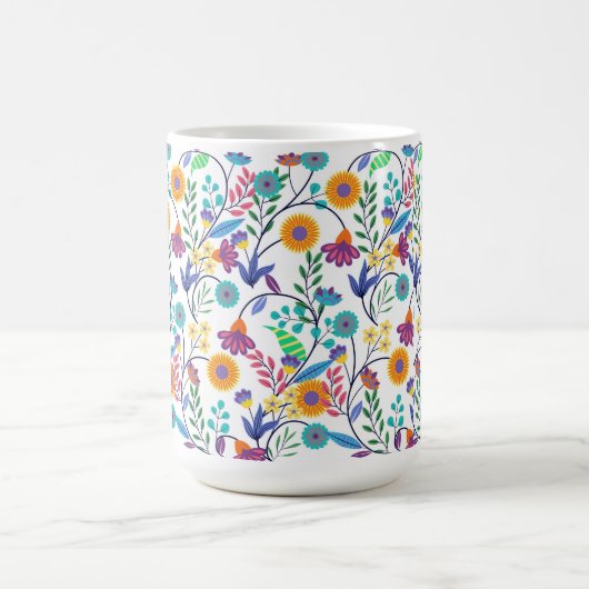 Farbenfrohe, exotische, florale Hintergrundmuster- Kaffeetasse (Mittel)