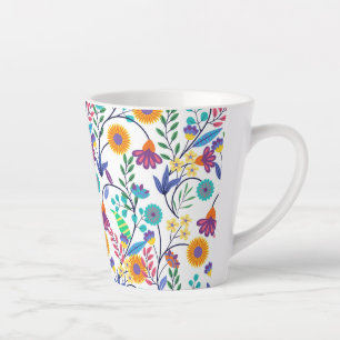 Farbenfrohe, exotische, florale Hintergrundmuster- Milchtasse