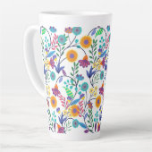 Farbenfrohe, exotische, florale Hintergrundmuster- Milchtasse (Linke Ecke)