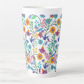 Farbenfrohe, exotische, florale Hintergrundmuster- Milchtasse (Vorderseite)
