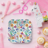 Farbenfrohe, exotische, florale Hintergrundmuster- Pappteller (Party)