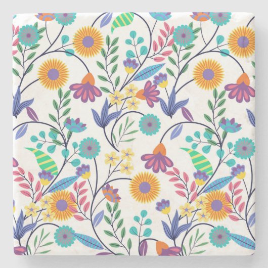 Farbenfrohe, exotische, florale Hintergrundmuster- Steinuntersetzer (Vorderseite)