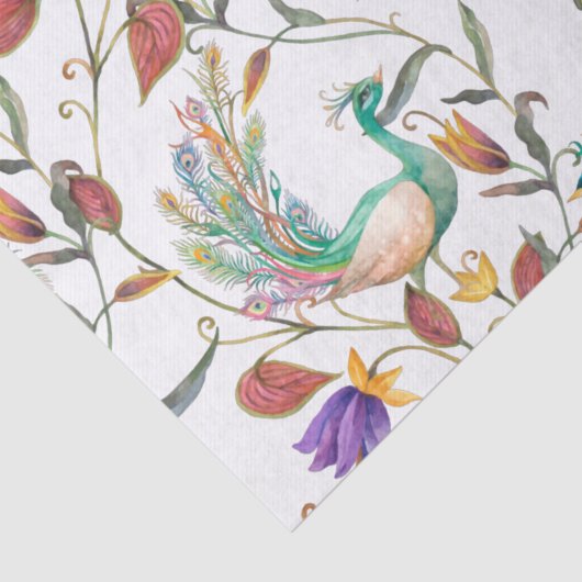 Farbenfrohe exotische Pfauenflora-Muster Seidenpapier (Detail)