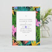 Farbenfrohe exotische Tropenhochzeit Einladung (Stehend Vorderseite)