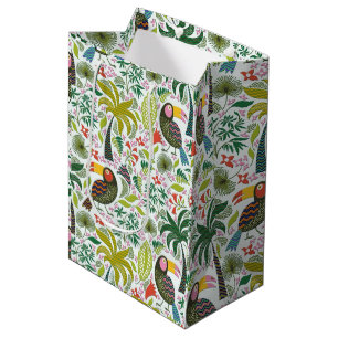 Farbenfrohe exotische Vögel und Blume Muster Mittlere Geschenktüte