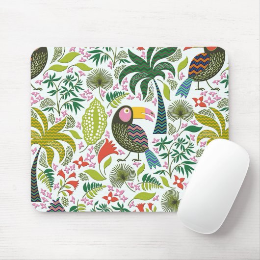 Farbenfrohe exotische Vögel und Blume Muster Mousepad (Mit Mouse)