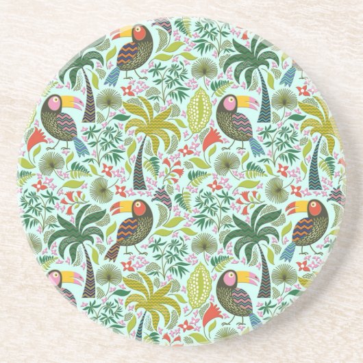 Farbenfrohe exotische Vögel und Blume Muster Untersetzer (Vorne)