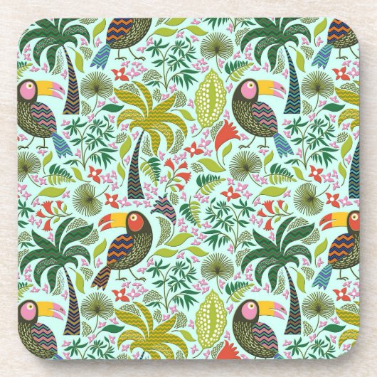 Farbenfrohe exotische Vögel und Blume Muster Untersetzer (Vorderseite)