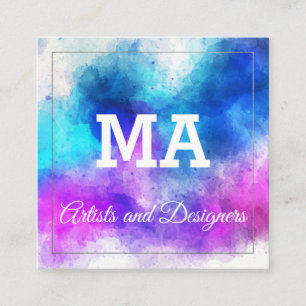 Farbenfrohe expressive Aquarellfarbenmonogramm Quadratische Visitenkarte