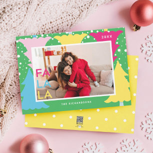 Farbenfrohe FA LA Neon Fun Weihnachtsbaum Foto Feiertagskarte