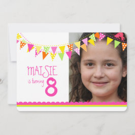 Farbenfrohe Fahnen Mädchen 8 Geburtstagsparty pink Einladung
