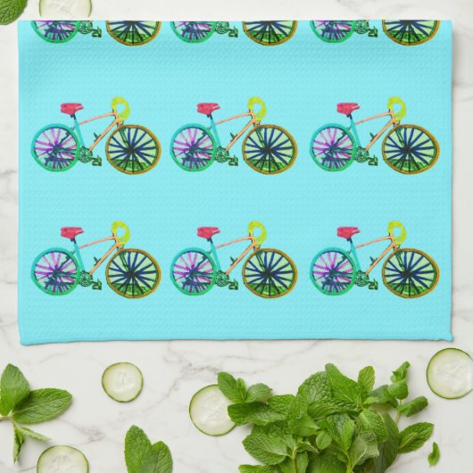 Farbenfrohe Fahrräder Fahrräder Fahrrad Blue 4Bren Geschirrtuch (Gefaltet)